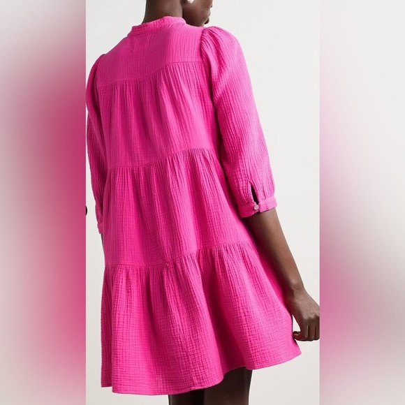 Giselle Tiered Cotton Gauze Mini Dress - Fuchsia | Size Small - Picture 7 of 8